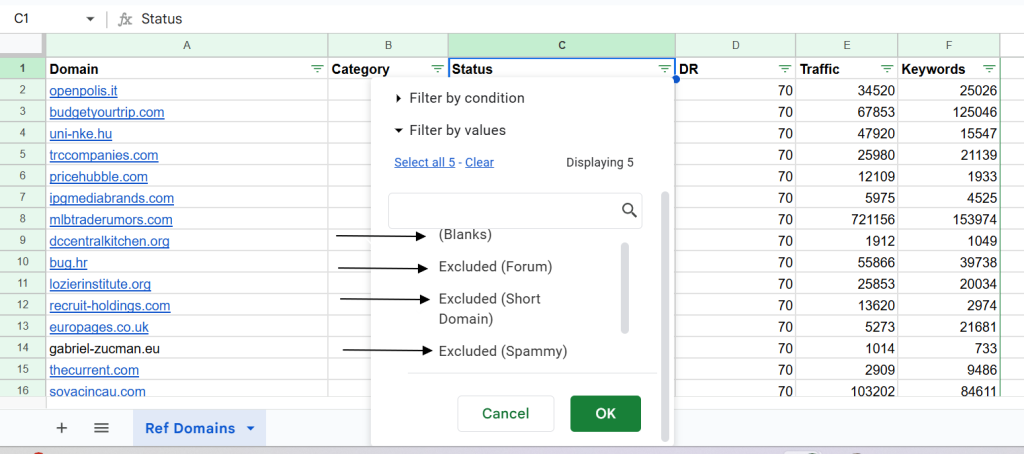 uncheck all except Included